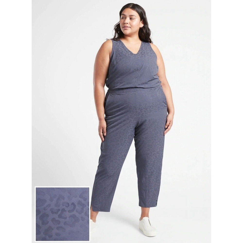 Athleta Brooklyn Textured Jumpsuit Gray Violet Leopard Sz 20 Athleisure Gorpcore